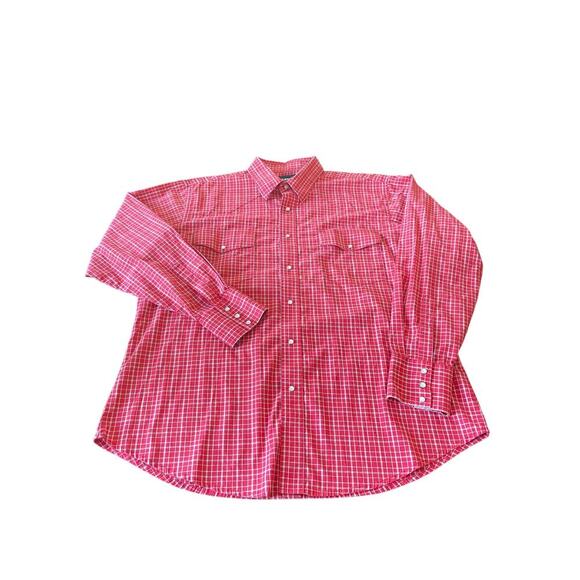 Wrangler Men’s Red Striped XL Long Sleeved Button up Western Shirt - Picture 1 of 3